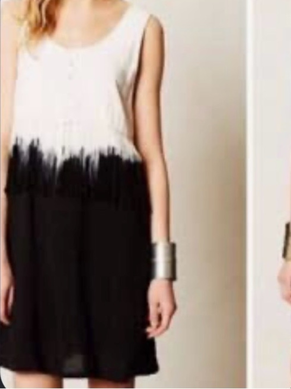 Anthropologie Maeve Black & White Sleeveless Dress With Fringe Detail NWT!
